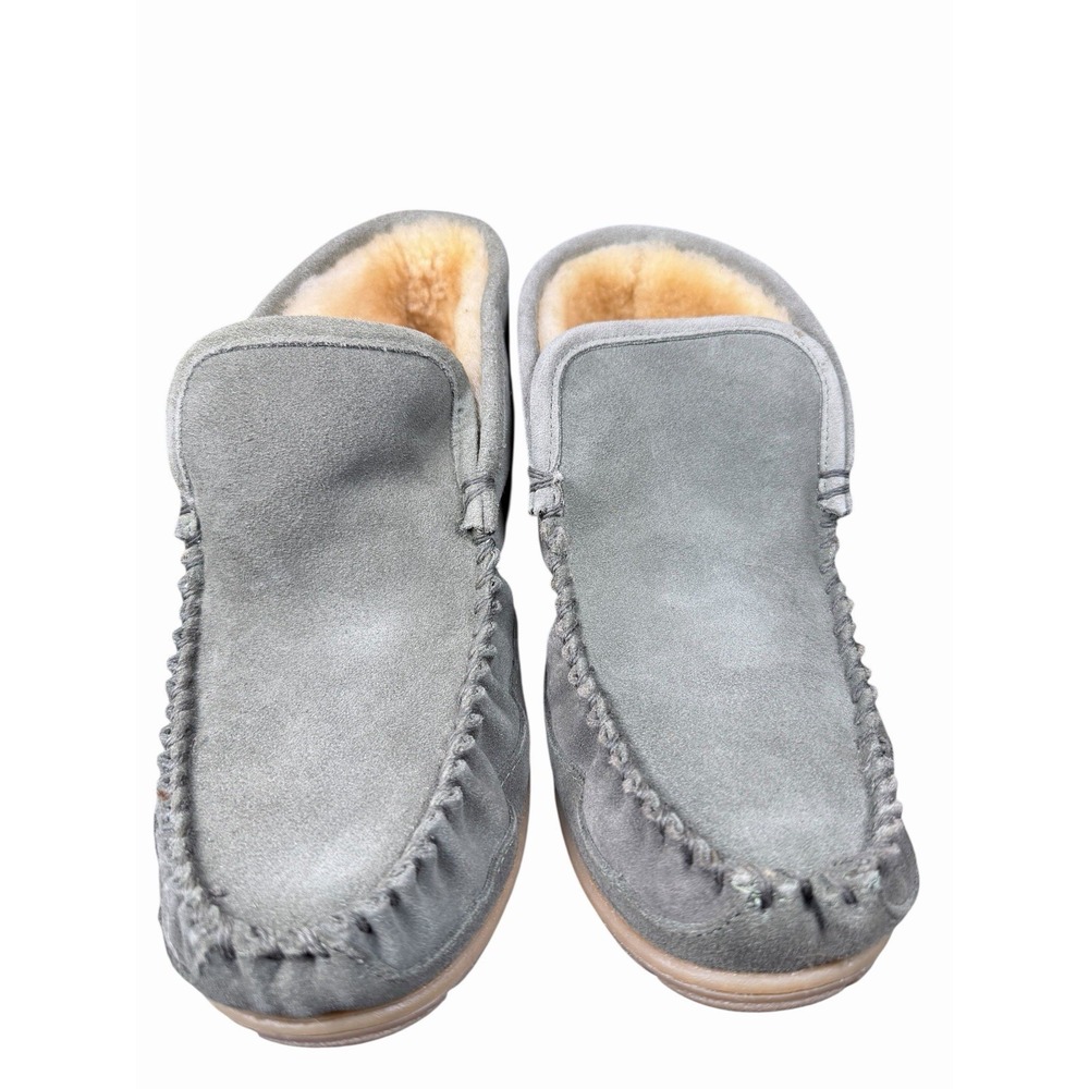 L.L. Bean Wicked Good Boot Moc Slippers Mens 9M Gray Suede Shearling Lined Cozy‎